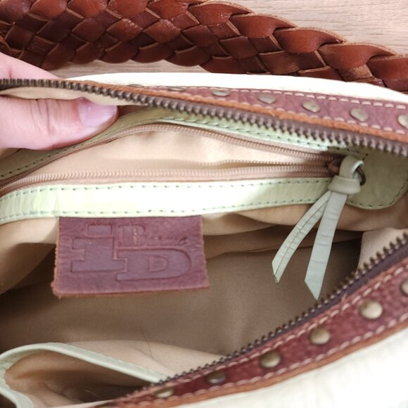 Vintage Browns Green Brown Shoulder Bag Purse Metal Bull Accents Braided Strap - Picture 9 of 12